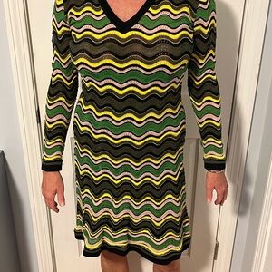 Missoni Black and Green V-Neck Long Sleeve Sweater Dress